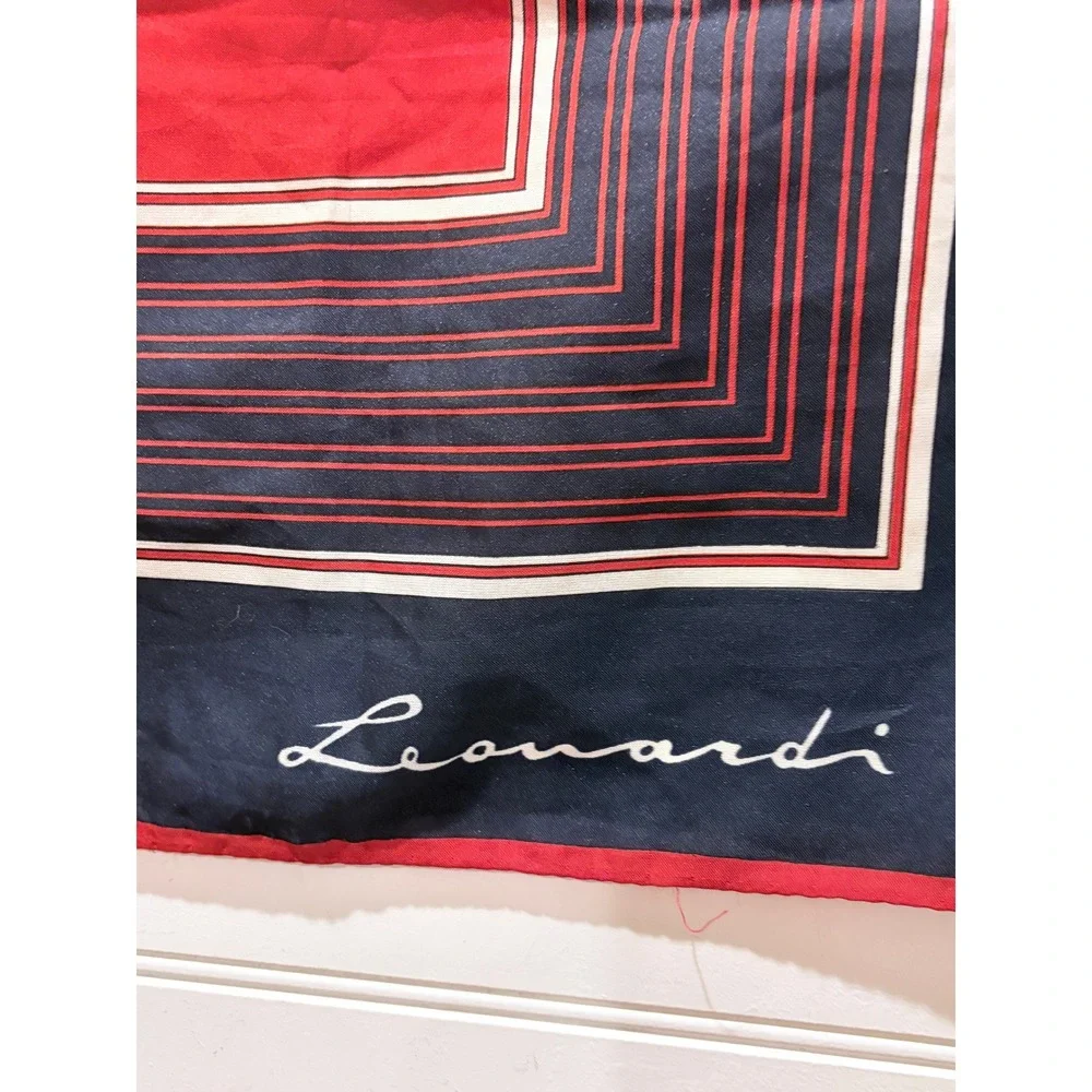 Leonardi Scarf Navy Blue Red White Geometric Square Vintage 30x30